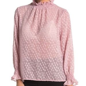 New Everleigh Smocked Mock Neck Long Sleeve Sheer Blouse Blush Pink Size 1X